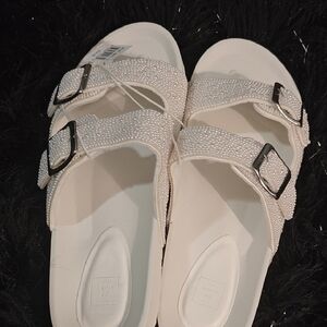 David's Bridal White Sandals with Buckles